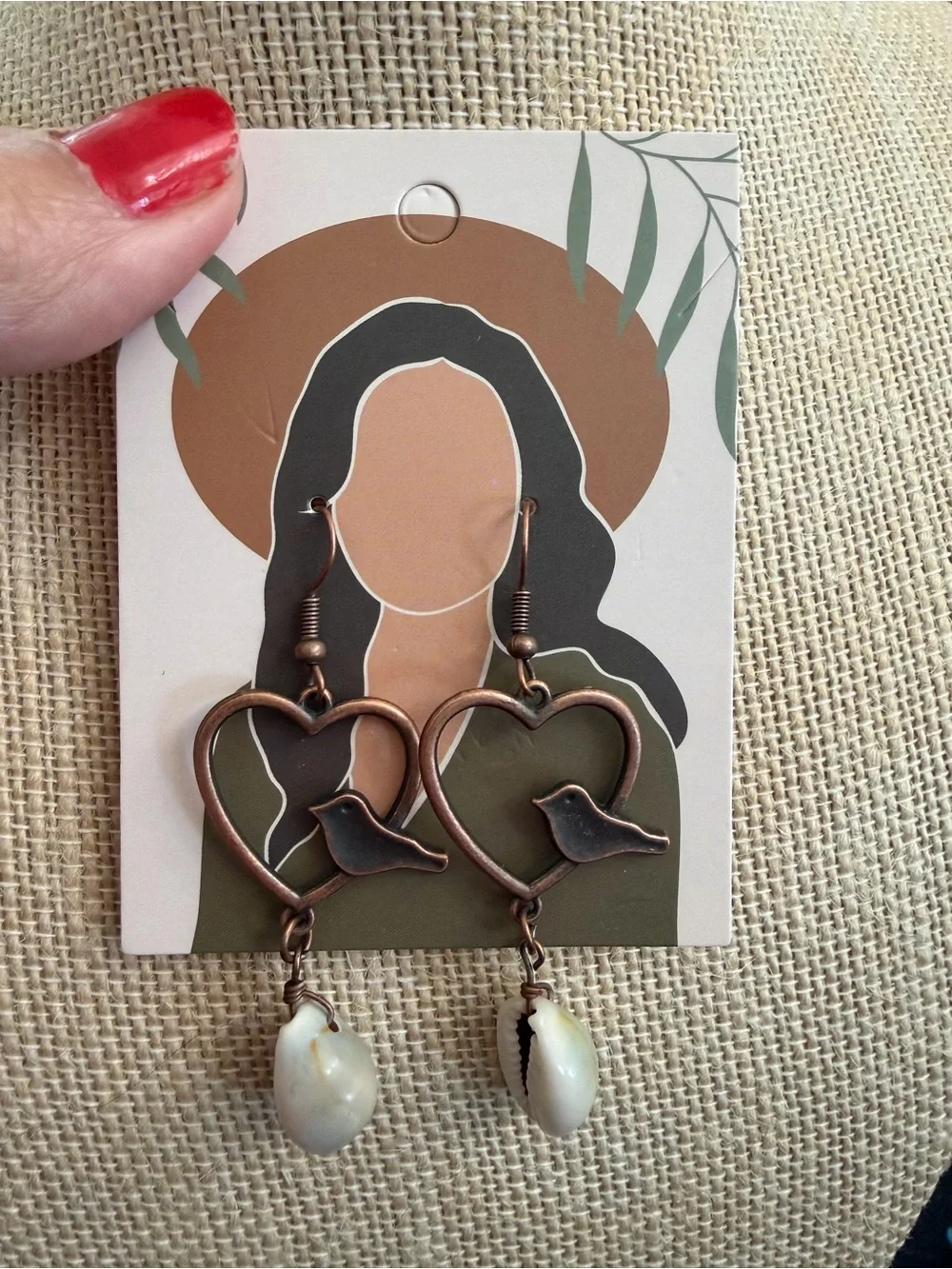 Boho Heart Bird Shell Drop Earrings | NWT Coastal Cottagecore
